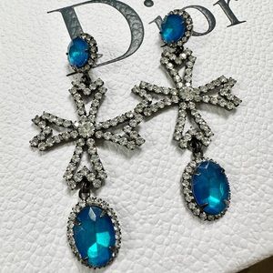 Elegant Blue and Silver Cross Earrings